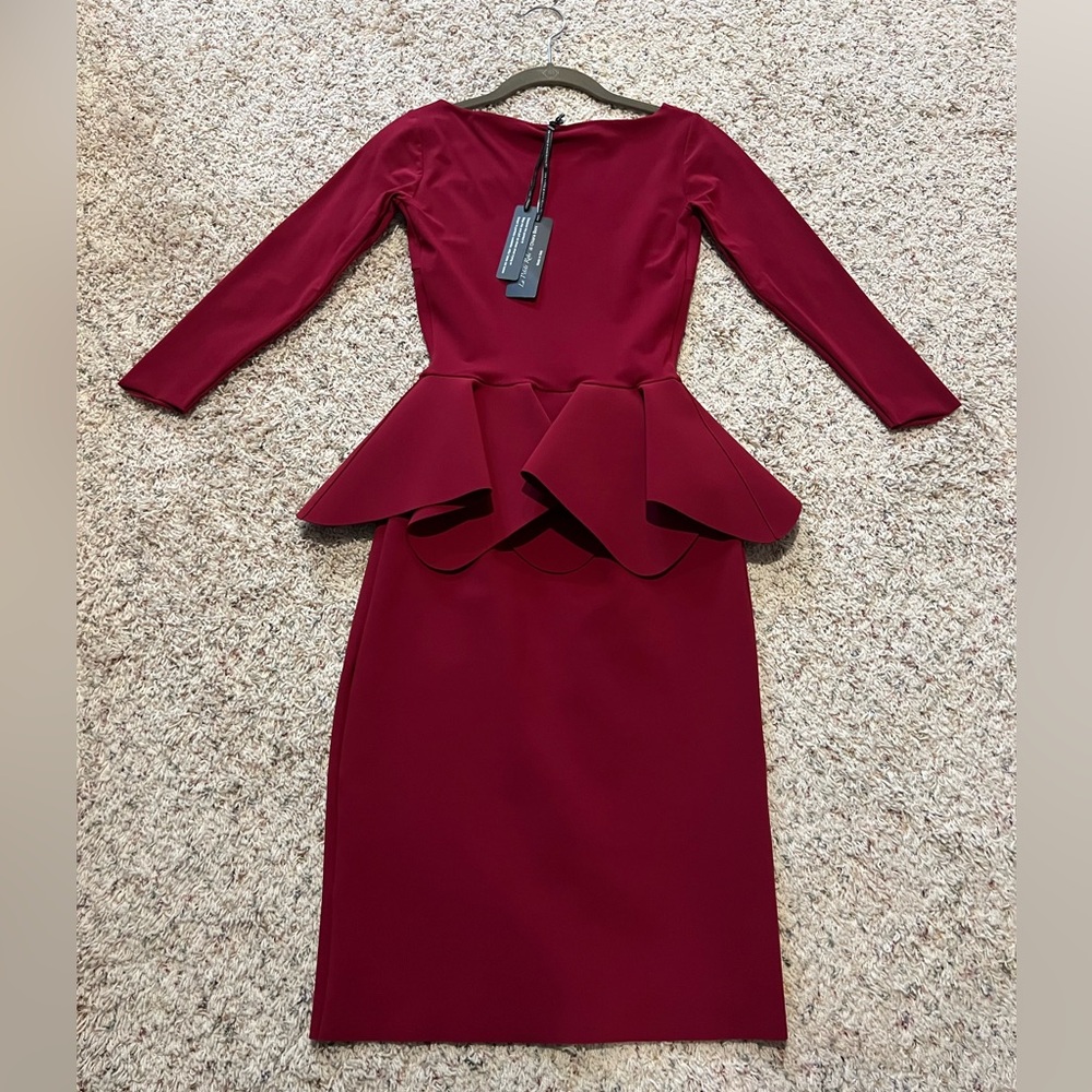 Chiari Boni La Petite Robe Nabelle Ruffled Peplum Dress in Port - new with tags